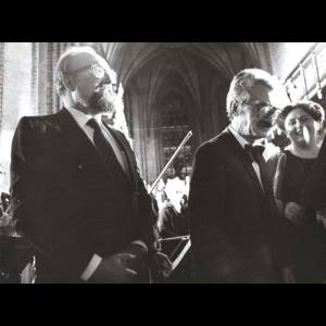 Krzysztof Penderecki, Tadeusz Dobrzański i Jadwiga Gadulanka po wykonaniu 