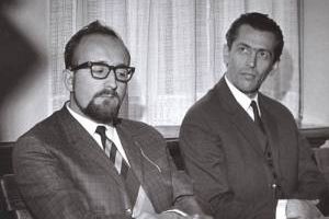 Krzysztof Penderecki i Andrzej Hiolski podczas konferencji prasowej X Warszawskiej Jesieni. © Andrzej Zborski