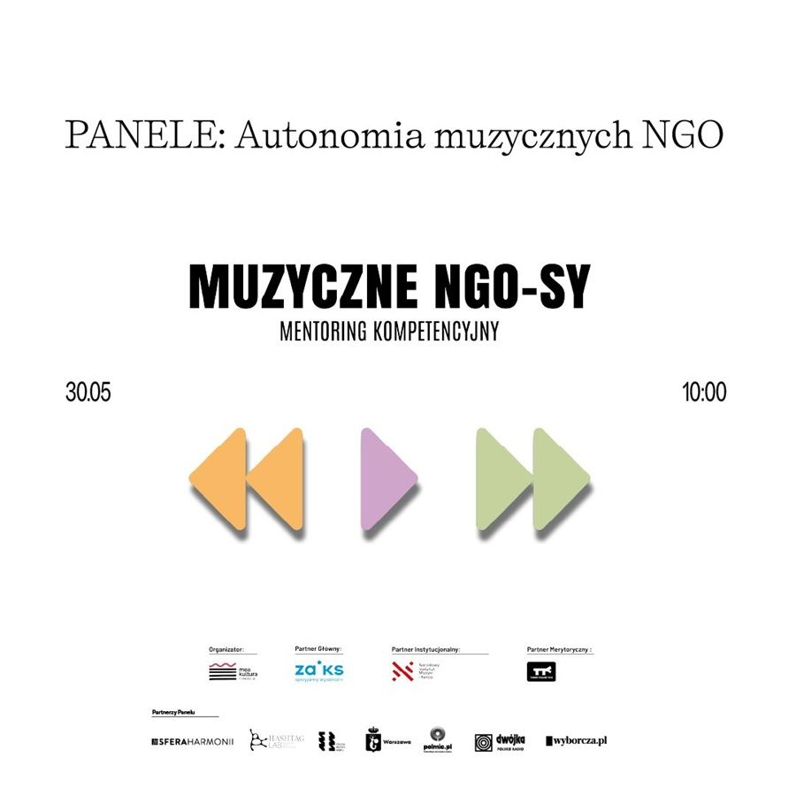 Poster promoting the discussion panel "Music NGOs"
