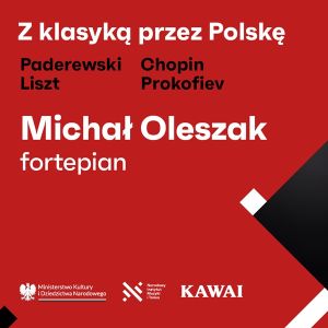 Grafika promująca koncerty w cyklu "Z klasyką przez Polskę": Michał Oleszak