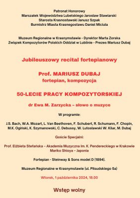 Jubileuszowy recital fortepianowy Mariusza Dubaja z okazji 50-lecia pracy kompozytorskiej