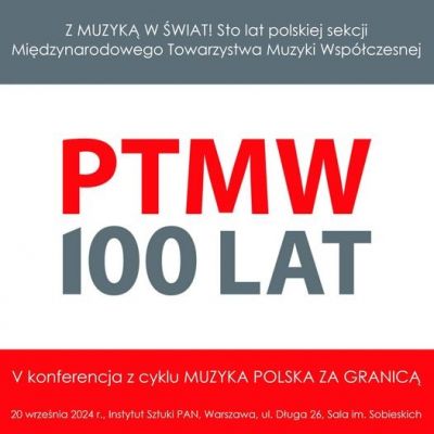 V konferencja z cyklu "Muzyka polska za granicą”: "Z muzyką w świat! Sto lat polskiej sekcji Międzynarodowego Towarzystwa Muzyki Współczesnej"